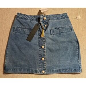 House of Harlow 1960 Nicole Richie Blue Denim Pearl Button Mini Skirt Size 4 NEW